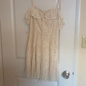 Size 3/4, cream lacey dress off the shoulder.